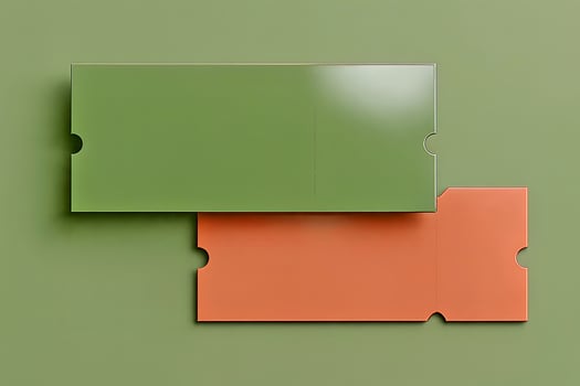 An Event Ticket Mockup in Green and Orange Colors for Concert, Movie, or Show Branding Design Presentation photo