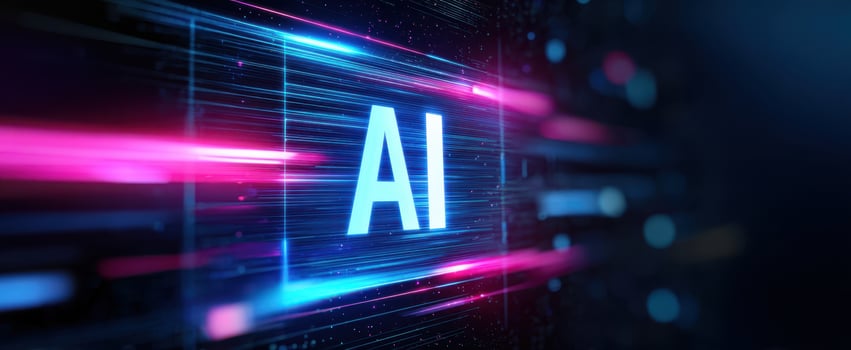 The AI Concept Illuminated by Neon Light Streaks in Futuristic Digital Space photo