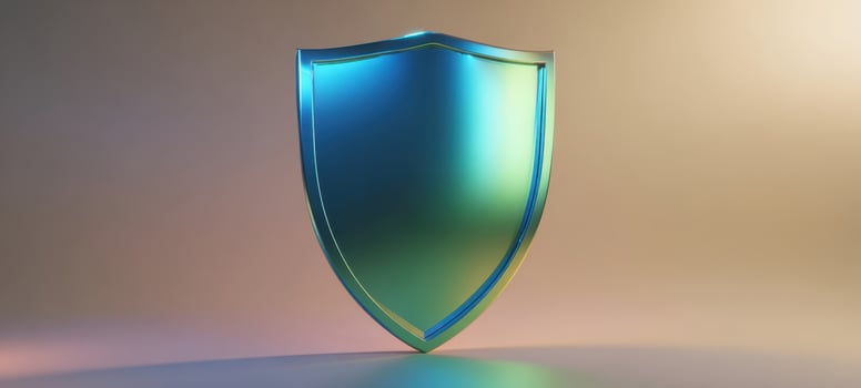 The Shield Floating in Gradient Light on a Reflective Minimal Background photo