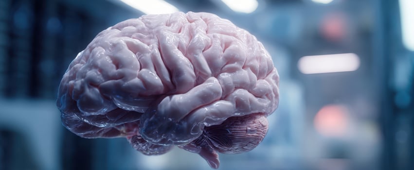 The Brain Suspended in a Futuristic Medical Laboratory with Blue Ambient Lighting photo