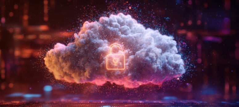 The Cloud with Glowing Lock Representing Secure Digital Data Storage and Encryption photo