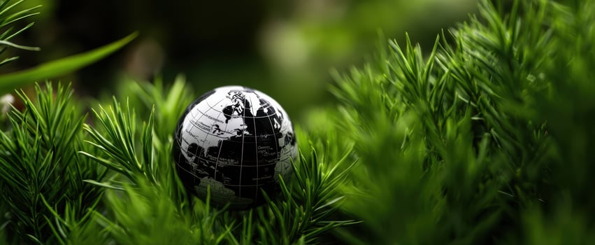 The Globe Nestled in Lush Green Foliage Evoking Environmental Conservation and Global Care photo
