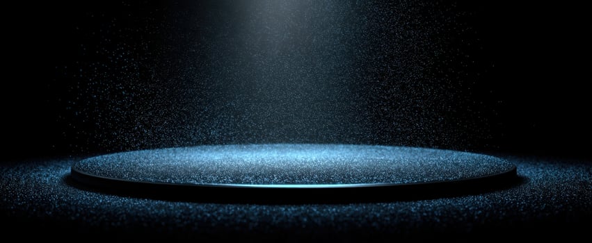The Circular Platform Under a Blue Spotlight Surrounded by Floating Particles photo