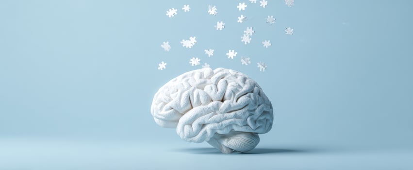 The Brain with Floating Puzzle Pieces Representing Cognitive Function Memory and Creative Thinking photo