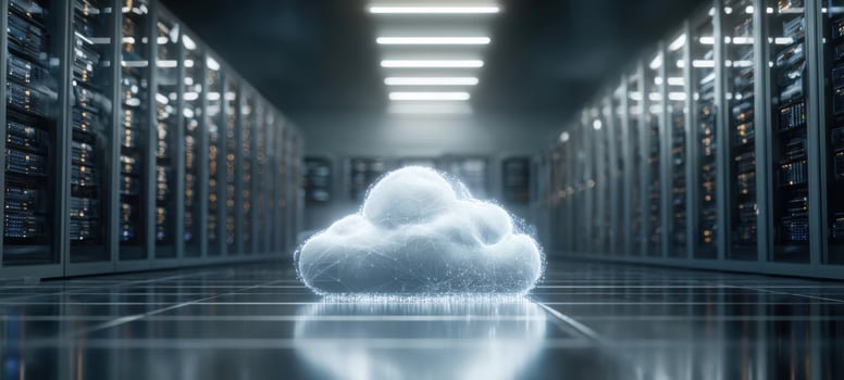 The Cloud Illuminated in a Futuristic Data Center Representing Cloud Computing Services photo