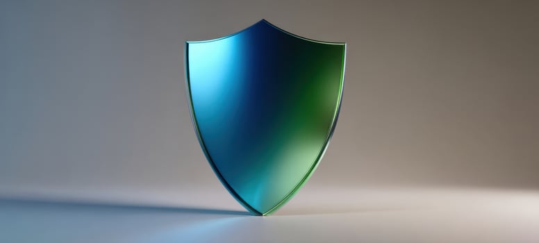 The Shield Standing on a Reflective Surface with Blue Green Gradient Lighting photo