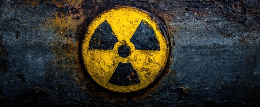 The Radioactive Warning Sign on a Rusted Industrial Pipe with Grunge Texture photo