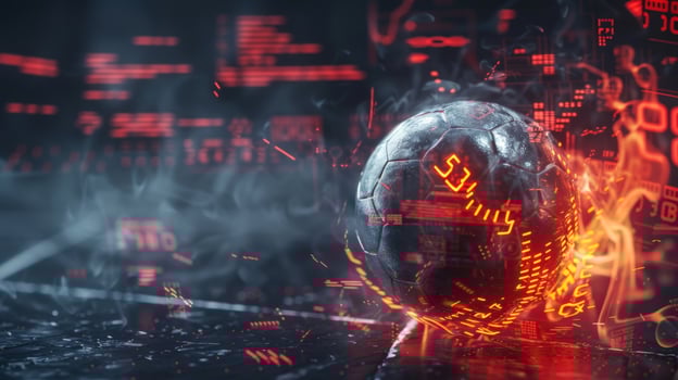 Fiery soccer ball with digital elements high tech sports concept photo