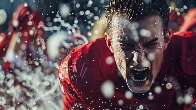 Athlete intense emotion game competition water splash close up photo