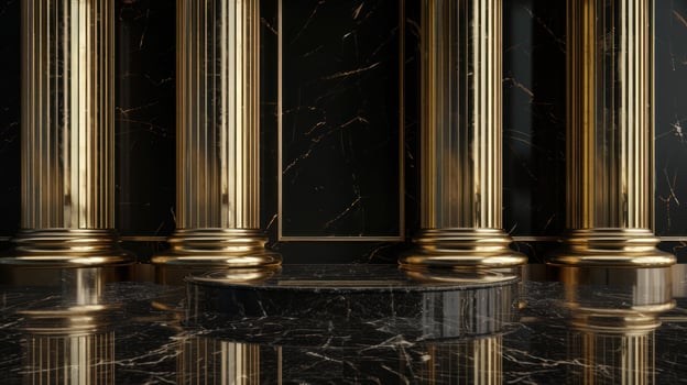 Golden pillars on marble background architecture construction and interior design photo