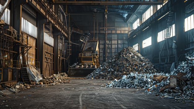 Manufacturing warehouse interior with metal scrap industry factory photo