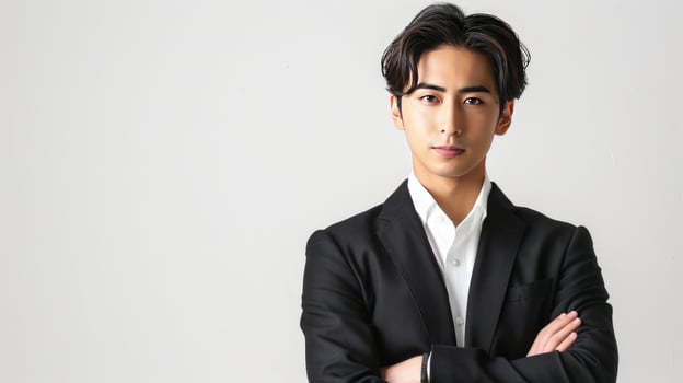 Confident business professional headshot with arms crossed against neutral background photo