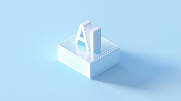 Artificial intelligence concept with white block letters on blue background photo