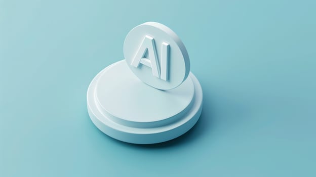 Artificial intelligence icon on pedestal symbolizing technological advancement photo