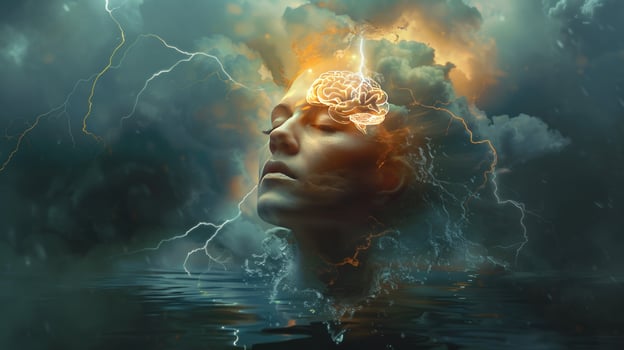 Brain power mental health storm clouds and lightning photo