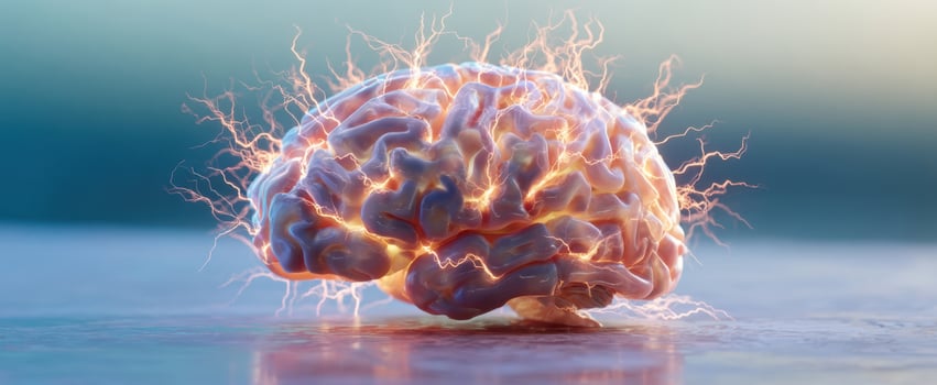 The Brain Illuminated by Electric Sparks Symbolizing Neural Activity and Creative Energy photo