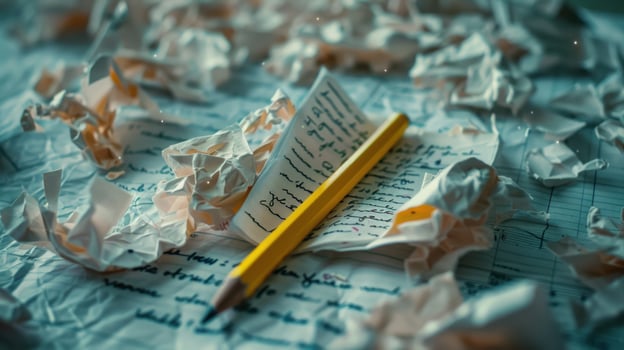 Pencil and papers on lined sheet writing process photo