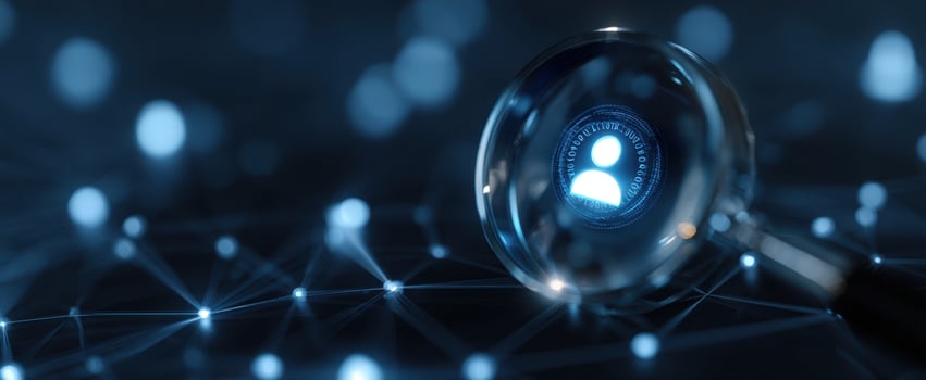 The Magnifying Glass Focusing on a Digital User Icon over Network Nodes photo