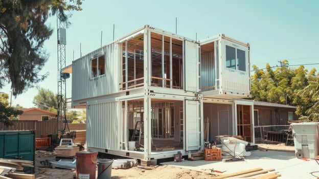 Shipping container home under construction modern architecture building design photo