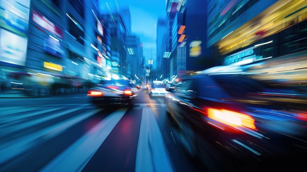 Fast city traffic at night blur motion photo