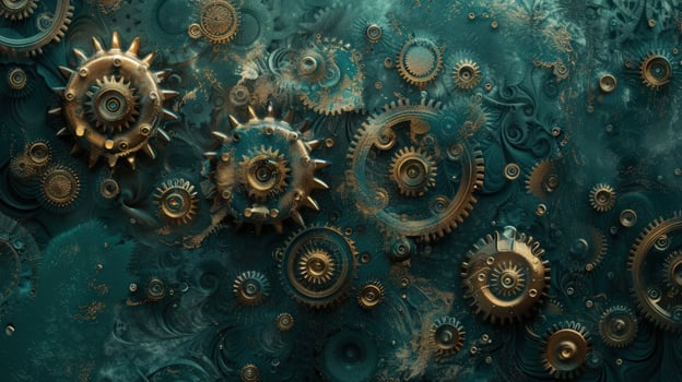 Bronze and teal gear abstract pattern background photo