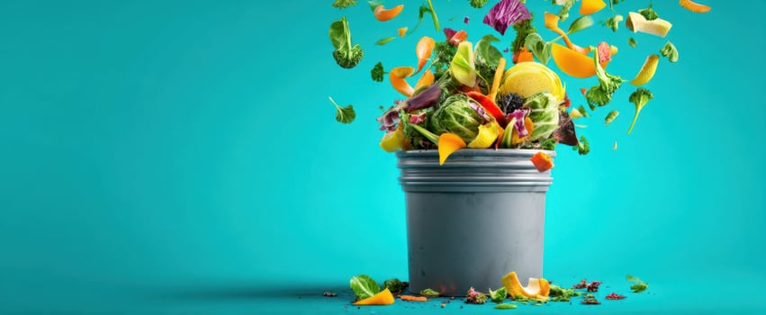 The Compost Bucket Exploding With Fresh Vegetable Scraps And Colorful Salad Leaves photo