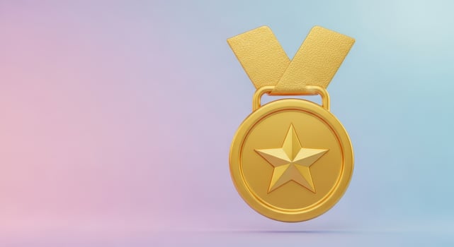 Gold medal with star on a colorful gradient background photo