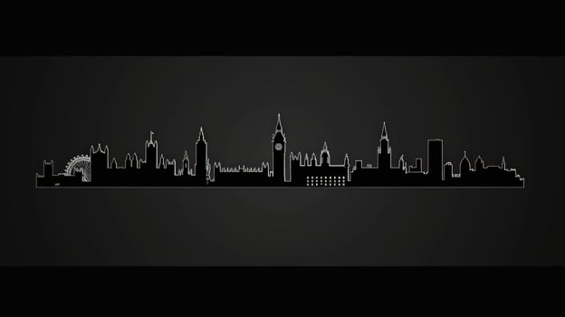 Minimalist cityscape silhouette design on dark gradient background photo