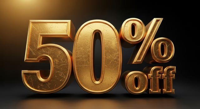 Golden 50 off sale promotion with luxurious metallic texture photo