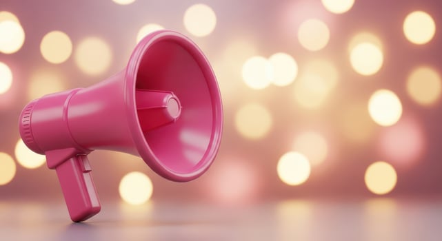 Pink megaphone with bokeh lights background photo