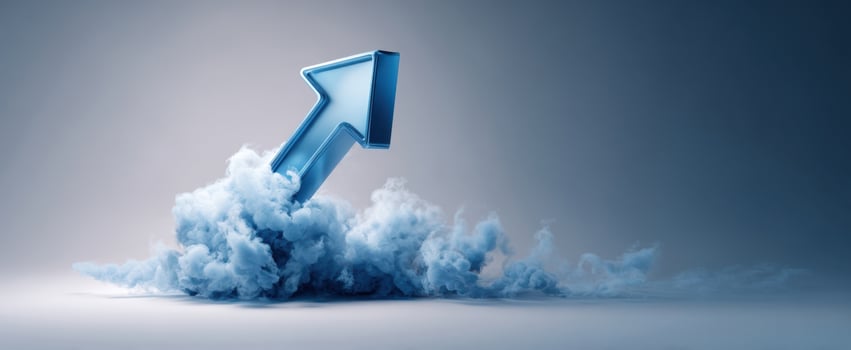 The Arrow Soaring Through Clouds Symbolizing Business Growth and Upward Momentum in 3D photo