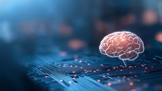 Digital Brain on Circuit Board. AI Concept photo