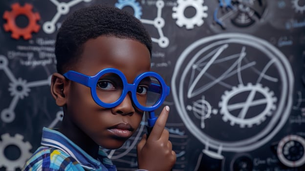 Childhood curiosity and education with chalkboard background photo