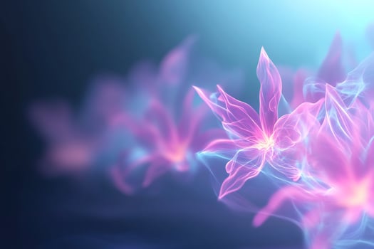 Glowing pink flowers, dark background, abstract art, website header photo