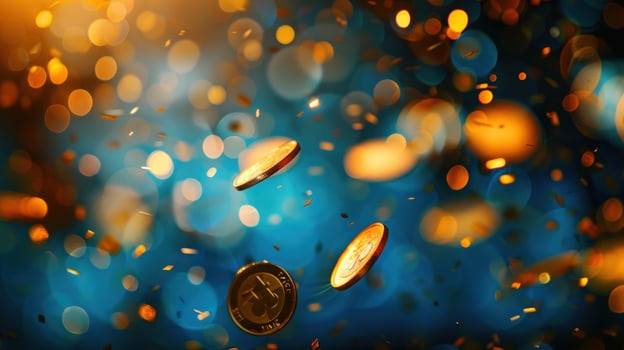 Falling gold coins with confetti celebration backdrop photo