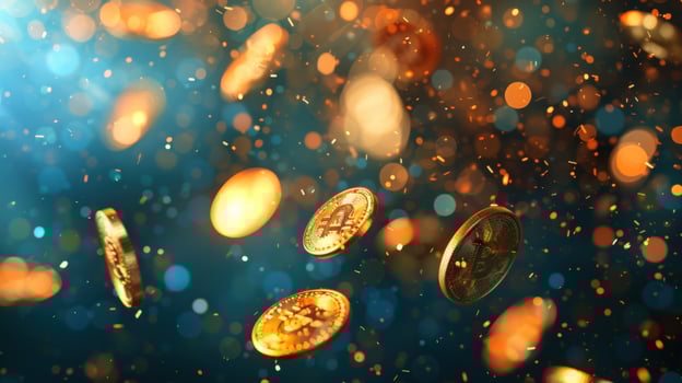 Golden coins floating in air for financial growth investment and wealth abundance photo