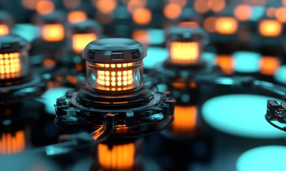Futuristic tech, glowing device, network, abstract background, scifi concept photo