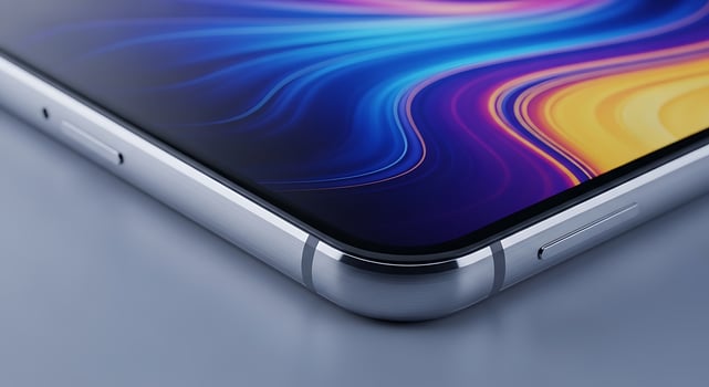 Closeup of a modern smartphone with a vibrant abstract screen display photo
