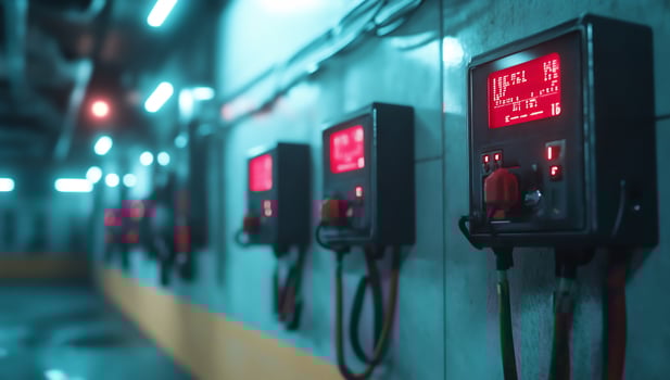 Futuristic charging station in underground facility photo