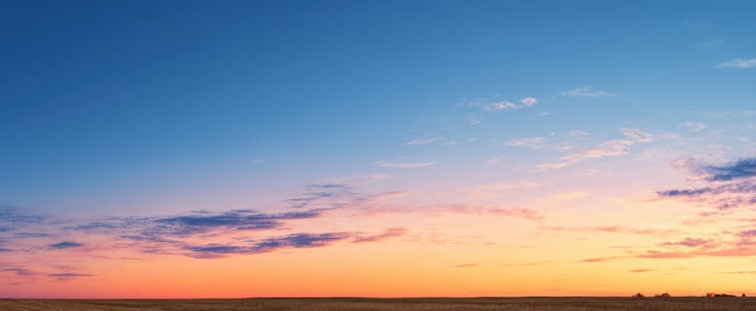 The Sunset Sky Over Wide Open Prairie with Soft Pastel Clouds and Horizon photo