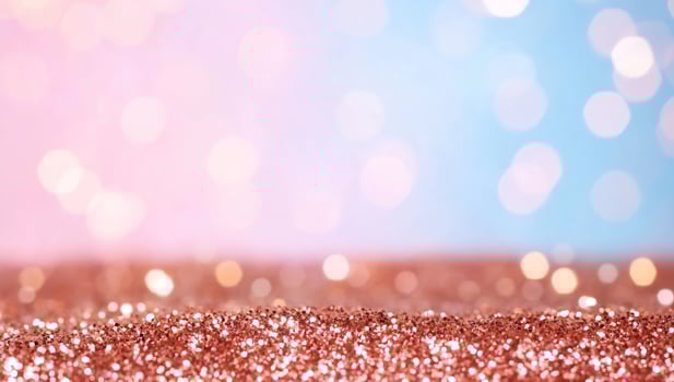 Rose gold glitter, bokeh background, festive backdrop, product display photo