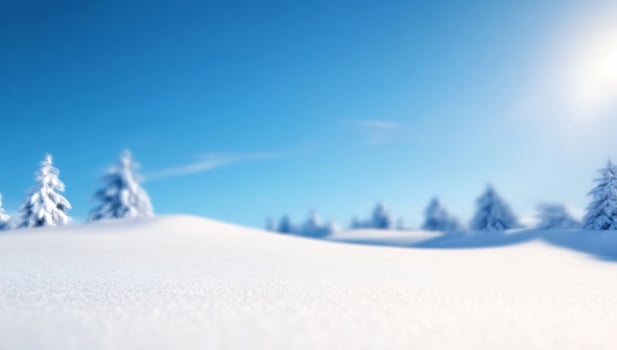 Snowy mountain landscape, winter sun, postcard background photo
