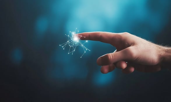 Hand touching digital network futuristic background tech concept website banner photo