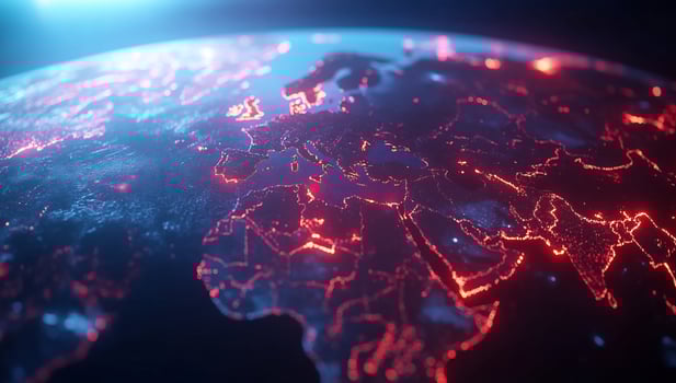 Global network, illuminated Europe, night, data flow, tech illustration photo