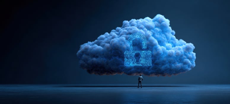 The Cloud with Glowing Lock Symbol Representing Digital Security and Data Protection photo