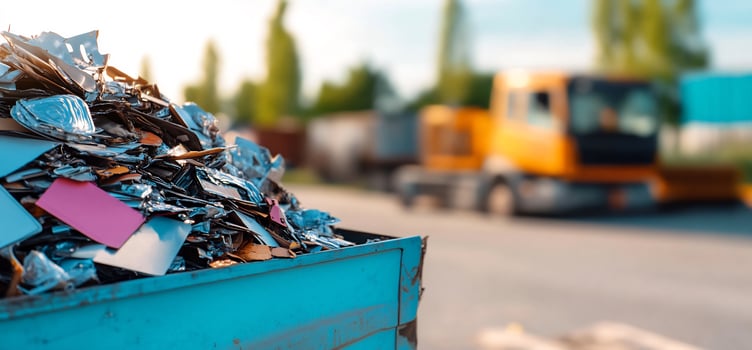 Metal scrap recycling, outdoor facility, truck photo