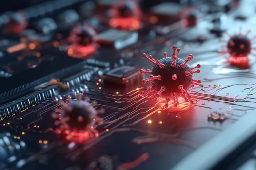 Virus infecting circuit board cybersecurity threat photo
