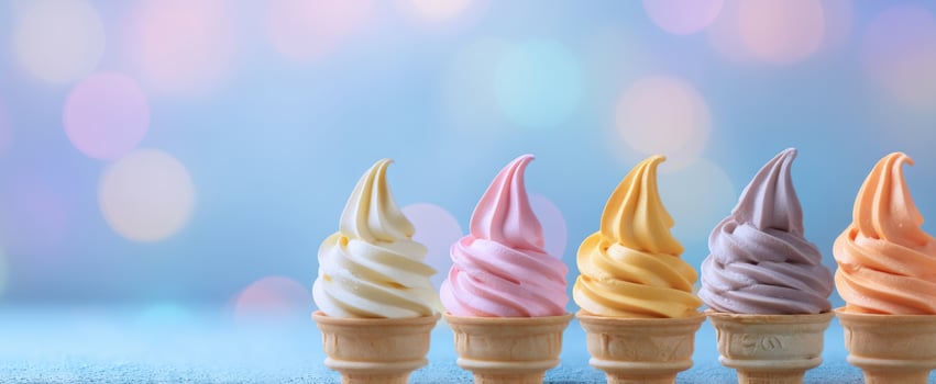 The soft-serve ice cream cones in pastel colors with bokeh background photo