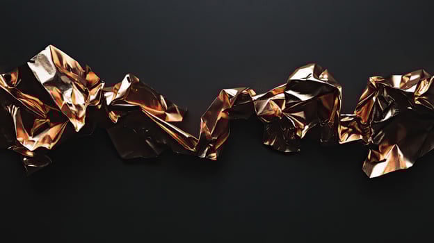 Shiny copper foil forms a jagged line over a matte black surface creating contrast photo