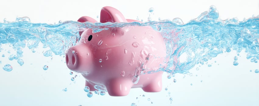 The piggy bank floating in splashing water symbolizing financial security and savings photo